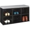 imageAmazon Basics Shoe Storage Bench with Cushion Shoe Rack 6 Cubbies Adjustable Shelves Oak FinishBlack