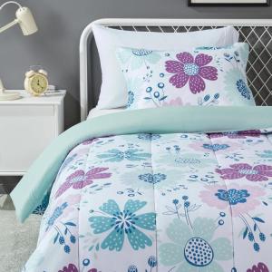 imageAmazon Basics 3 Piece Microfiber Kids Comforter and Pillow Sham Set FullQueen Red SolidBluish Pink