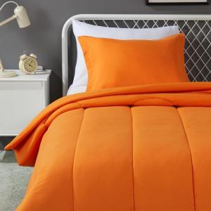 imageAmazon Basics 3 Piece Microfiber Kids Comforter and Pillow Sham Set FullQueen Red SolidBright Orange