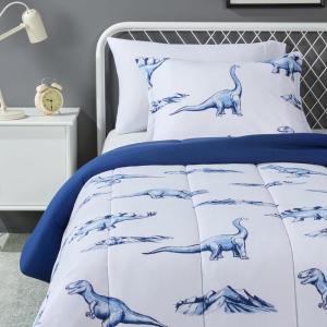 imageAmazon Basics 3 Piece Microfiber Kids Comforter and Pillow Sham Set FullQueen Red SolidDinosaurs