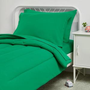 imageAmazon Basics 3 Piece Microfiber Kids Comforter and Pillow Sham Set FullQueen Red SolidGreen