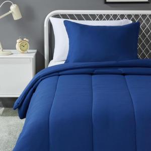 imageAmazon Basics 3 Piece Microfiber Kids Comforter and Pillow Sham Set FullQueen Red SolidNavy