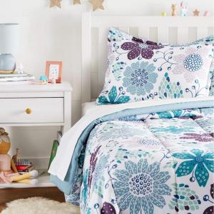 imageAmazon Basics 3 Piece Microfiber Kids Comforter and Pillow Sham Set FullQueen Red SolidPurple Flowers