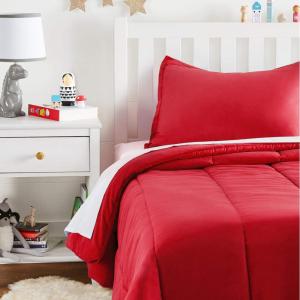 imageAmazon Basics 3 Piece Microfiber Kids Comforter and Pillow Sham Set FullQueen Red SolidRed