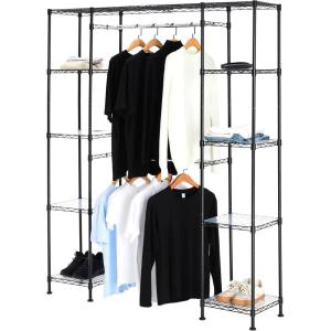 imageAmazon Basics Adjustable Expandable Metal Hanging Closet Storage Organizer Rack with Shelves 5780L x 14W x 72H BlackBlack
