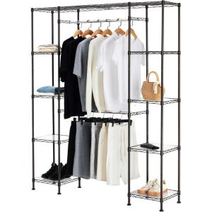 imageAmazon Basics Adjustable Expandable Metal Hanging Closet Storage Organizer Rack with Shelves 5780L x 14W x 72H BlackBronze