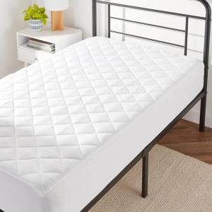 imageAmazon Basics Hypoallergenic Quilted Mattress Topper Pad Cover 18 Inches Deep Full WhiteTwin