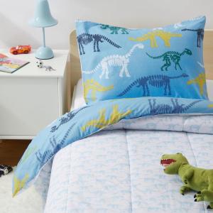 imageAmazon Basics Kids 3 Piece Cotton Reversible Comforter Set with Sham USTCP Certified Cotton FullQueen Unicorns and RainbowsDinosaurs