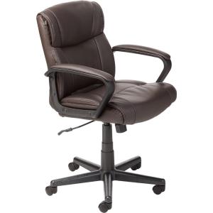 imageAmazon Basics Office Computer Task Desk Chair with Padded Armrests MidBack Adjustable 360 Swivel Rolling 275 Pound Capacity 242quotD x 24quotW x 386quotH BIFMA Certified White Faux LeatherDark Brown