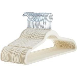 imageAmazon Basics Slim Velvet NonSlip SpaceSaving Suit Clothes Hangers Pack of 100 IvoryBeigeIvoryBeige