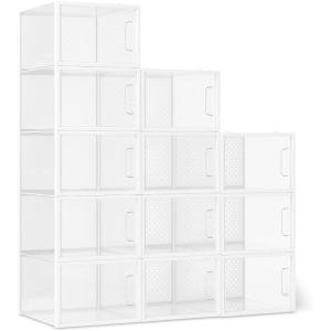 imageAmazon Basics Stackable and Foldable Clear Shoe Storage Organizer Box Large Pack of 12Large