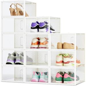 imageAmazon Basics Stackable and Foldable Clear Shoe Storage Organizer Box Large Pack of 12Medium
