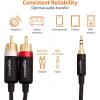 imageAmazon Basics 35mm Stereo Aux to 2 x RCA Audio Cable Adapters 4 Feet12 m for Connecting Amplifiers Speakers with GoldPlated Plugs Black25 Feet