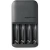 imageAmazon Basics 4Bay Battery Charger for AA ampamp AAA Rechargeable Batteries with Rechargeable AA NiMh Batteries 4 count Pack of 1 Type A American Plug Black