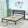 imageAmazon Basics Industrial Metal Bed Frame with Headboard and Wood Slats 14 Inches High Queen BlackBlack