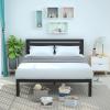 imageAmazon Basics Industrial Metal Bed Frame with Headboard and Wood Slats 14 Inches High Queen BlackBlack
