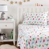 imageAmazon Basics Kids Soft EasyWash Lightweight Microfiber 4Piece Sheet Set Queen Unicorn and RainbowMulticolor Dinosaurs