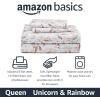 imageAmazon Basics Kids Soft EasyWash Lightweight Microfiber 4Piece Sheet Set Queen Unicorn and RainbowUnicorn and Rainbow