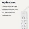 imageAmazon Basics Surge Protector Power Strip 12Outlet 4000 Joules 8ft Extension Cord Rectangle for Home Office Gaming Room BlackWhite