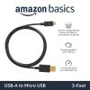imageAmazon Basics USBA to Micro USB Charging Cable 480Mbps Transfer Speed with GoldPlated Plugs USB 20 10 Foot Black3 Feet
