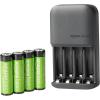 imageAmazon Basics 4Bay Battery Charger for AA ampamp AAA Rechargeable Batteries with Rechargeable AA NiMh Batteries 4 count Pack of 1 Type A American Plug Black