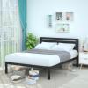 imageAmazon Basics Industrial Metal Bed Frame with Headboard and Wood Slats 14 Inches High Queen BlackBlack
