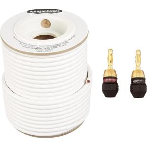 imageAmazon Basics 14Gauge Speaker Wire Cable with Banana Plug Connectors 24 Pairs  100 Feet  Black