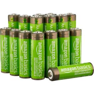 imageAmazon Basics 24Pack Rechargeable AA NiMH HighCapacity Batteries 2400 mAh 12V Recharge up to 400x Times PreCharged16 Count Pack of 1