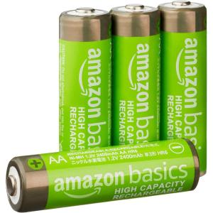 imageAmazon Basics 24Pack Rechargeable AA NiMH HighCapacity Batteries 2400 mAh 12V Recharge up to 400x Times PreCharged4 Count Pack of 1