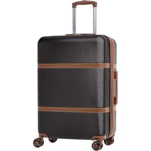imageAmazon Basics 26inch Hardside Checked Luggage With Leather Detailing Hardshell Suitcase With Wheels Expandable Space With 8 Multidirectional Wheels ScratchResistant Surface BlackBlack