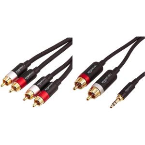 imageAmazon Basics 2Male to 2Male RCA Audio Stereo Subwoofer Cable  15 Feet ampamp 35mm to 2Male RCA Adapter Audio Stereo Cable  8 Feet