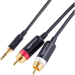 imageAmazon Basics 35mm Stereo Aux to 2 x RCA Audio Cable Adapters 4 Feet12 m for Connecting Amplifiers Speakers with GoldPlated Plugs Black15 Feet