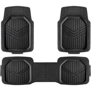 imageAmazon Basics 3Piece AllWeather Heavy Duty Full Set Rubber Floor Mats for Universal Fit in Cars SUVs and Trucks Black Trim to Customize3Piece