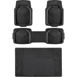 imageAmazon Basics 3Piece AllWeather Heavy Duty Full Set Rubber Floor Mats for Universal Fit in Cars SUVs and Trucks Black Trim to Customize4Piece