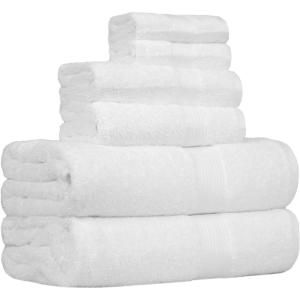 imageAmazon Basics 6 Piece hand towels for bathroom Fade Resistant 100 Cotton Hand Towels soft absorbent bathroom hand towels 6  Pack 26x16 Navy BlueWhite