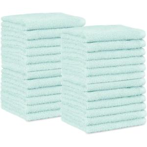 imageAmazon Basics Fast Drying Cotton Washcloths for Bathroom Machine Washable Soft and Absorbent 12 x 12 in White 60 PackIce Blue