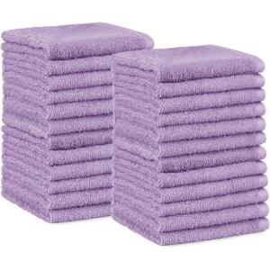 imageAmazon Basics Fast Drying Cotton Washcloths for Bathroom Machine Washable Soft and Absorbent 12 x 12 in White 60 PackLavender