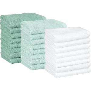 imageAmazon Basics Fast Drying Cotton Washcloths for Bathroom Machine Washable Soft and Absorbent 12 x 12 in White 60 PackSeafoam Green  Ice Blue  White