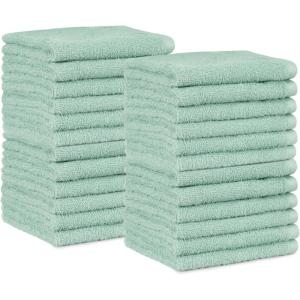 imageAmazon Basics Fast Drying Cotton Washcloths for Bathroom Machine Washable Soft and Absorbent 12 x 12 in White 60 PackSeafoam Green