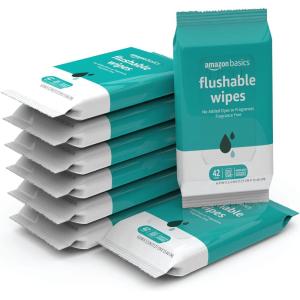 imageAmazon Basics Flushable Adult Toilet Wipes Fragrance Free 42 Count Pack of 8 Total 336 wipes Previously Solimo42 Count Pack of 8