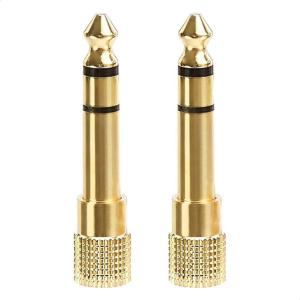 imageAmazon Basics Gold Plated 635mm 14 Male to 35mm 18 Female audio Stereo Headphone Adapter  2PackGold