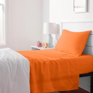 imageAmazon Basics Kids Soft EasyWash Lightweight Microfiber 4Piece Sheet Set Queen Unicorn and RainbowBright Orange