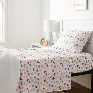 imageAmazon Basics Kids Soft EasyWash Lightweight Microfiber 4Piece Sheet Set Queen Unicorn and RainbowButterflies