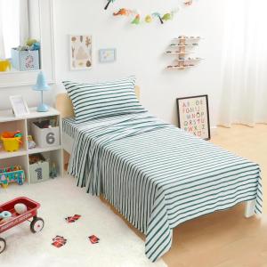 imageAmazon Basics Kids Soft EasyWash Lightweight Microfiber 4Piece Sheet Set Queen Unicorn and RainbowGreen Stripes