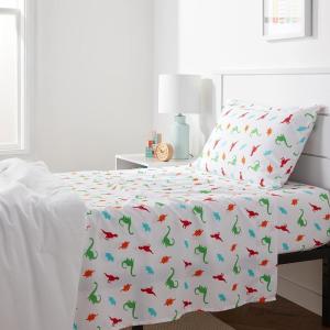 imageAmazon Basics Kids Soft EasyWash Lightweight Microfiber 4Piece Sheet Set Queen Unicorn and RainbowMulticolor Dinosaurs