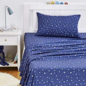 imageAmazon Basics Kids Soft EasyWash Lightweight Microfiber 4Piece Sheet Set Queen Unicorn and RainbowNavy Galaxy