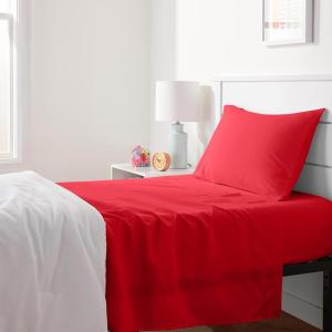 imageAmazon Basics Kids Soft EasyWash Lightweight Microfiber 4Piece Sheet Set Queen Unicorn and RainbowRed