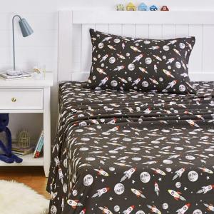 imageAmazon Basics Kids Soft EasyWash Lightweight Microfiber 4Piece Sheet Set Queen Unicorn and RainbowSpace Rockets