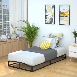 imageAmazon Basics Metal Platform Bed Frame with Wood Slat Support 6 Inches High Twin BlackTwin