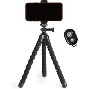 imageAmazon Basics Portable and Flexible Tripod with Wireless Remote and Smartphone Clamp 10inch long Black